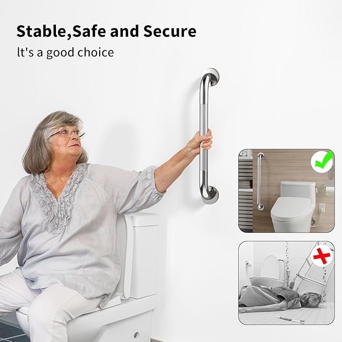 20 Inch Anti Slip Shower Grab Bar, YuanDe 2 Pack Chrome Stainless Steel Bath Grab Bar, Knurled Bathroom Safety Rail, Shower Handrail Support, Handicap Elderly Balance Assist Handles-1.25" Diameter