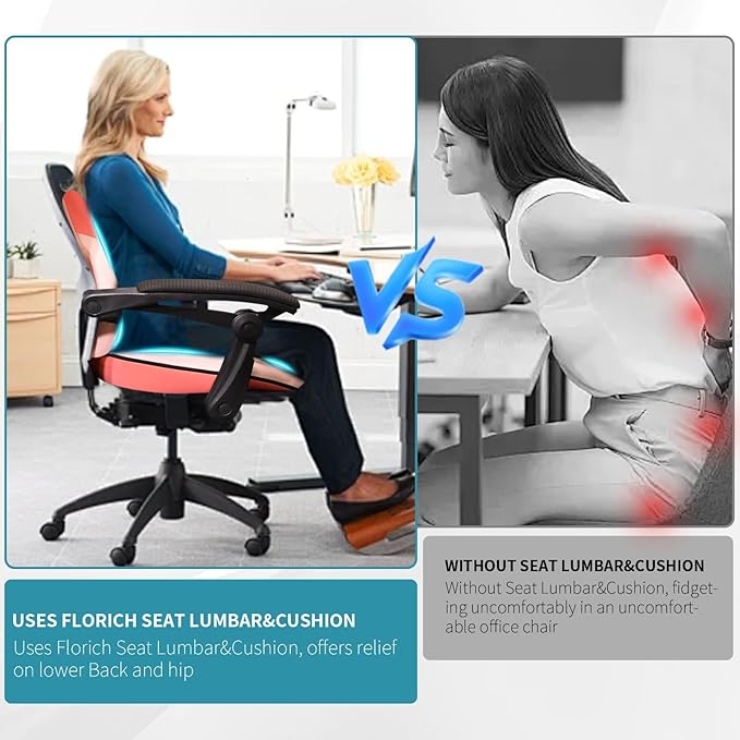 FLORICH Seat Cushion Lumbar Support Pillow for Office Chair, Car Lower Back Support, Ergonomic Desk Chair Pillow for Butt and Back Support of Memory Foam Seat Pad(Dark Pink)