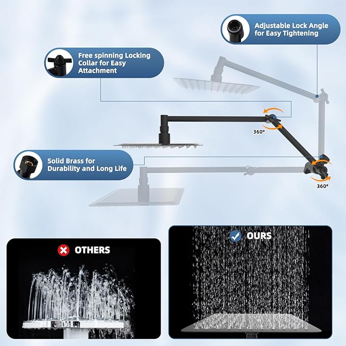 All Metal Rain Shower Head, 10” High Pressure Rainfall Shower Head with Handheld Spray, 10-Mode Powerful Cleaning Handheld Showerhead, 16" Stainless Steel Adjustable Extension Arm, Oil Rubbed Bronze