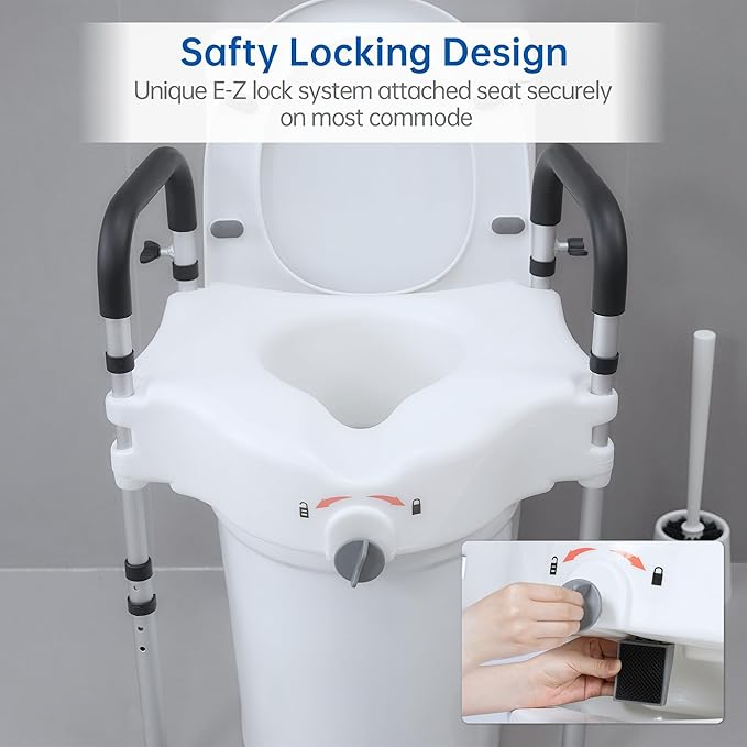 Raised Toilet Seat with Handles, Elevated Toilet Seat Riser for Elderly and Disabled, Support 300 lbs