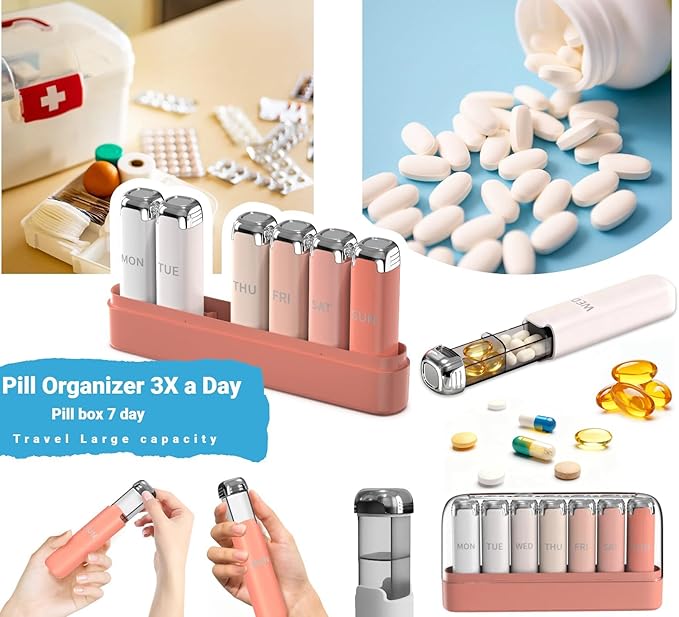 Pill Organizer 3X a Day for Women – Weekly Pill Organizer,Detachable Pill Box 7 Day,Travel Daily Pill Case Organizer,Vitamin Organizer& Supplement Organizer for Daily Meds & Supplements,Cute Pink
