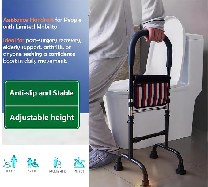 Stand Assist Aid for Elderly; Toilet Assist Rails for Tight Bathroom; Quad Canes for Seniors; Mobility Aids for Short Indoor Movements; Height Adjustable to 36 inches; Weight 5lbs Bear 350lbs
