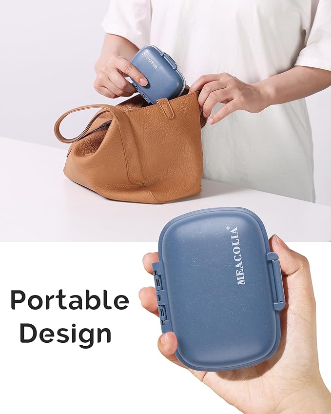 MEACOLIA 2 Pack 8 Compartments Travel Pill Organizer Box Moisture Proof Small Pill Case for Pocket Purse Daily Pill Holder Container for Medicine Vitamin (Dark Blue & Red)