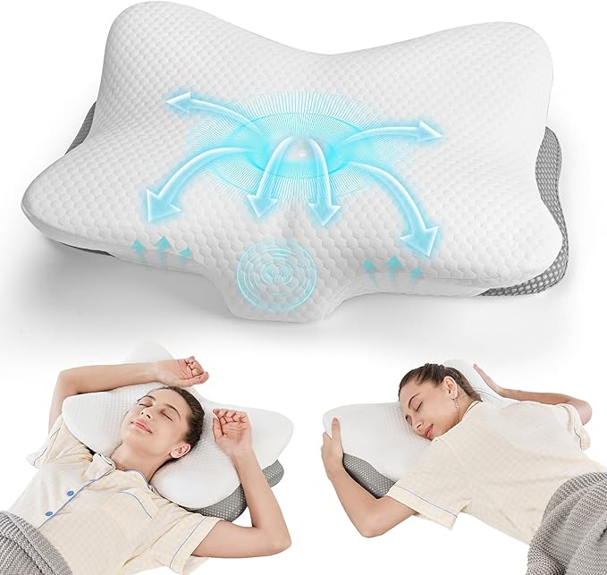 JOYENERGY Ergonomic Cervical Pillow for Neck and Shoulder Pain Relief - Memory Foam Contour Pillow with Dual Heights, Cooling Breathable Pillowcase, Orthopedic Support for Side, Back, Stomach Sleeper