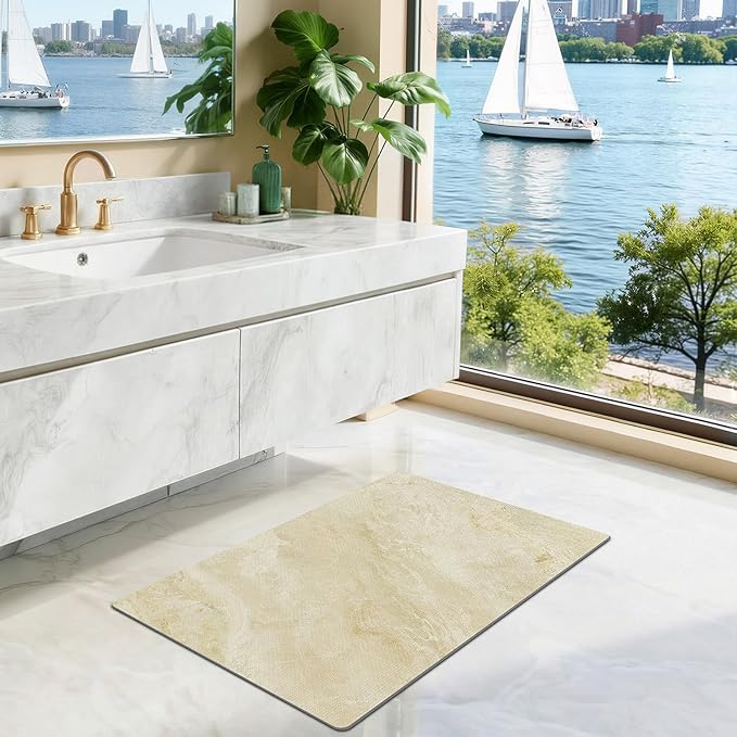 LUMI Ultra Thin Bath Mat, Super Absorbent Quick Dry Bathroom Rugs, Non-Slip Bathroom Mats, Marble Bathmats Fit Under Door, Bathtub, Sink, Shower Room, 24"x36", Beige