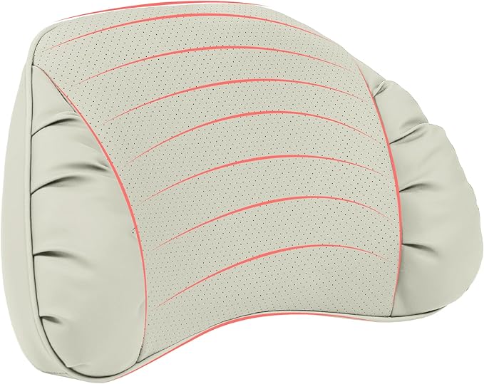 Lumbar Support Pillow for Car Seat, Memory Foam Leather Lumbar Pillow for Lower Back Pain Relief - Back Cushion for Driving, Chair Support for Office Chair, Gaming Chair, Off White, 1 Pack