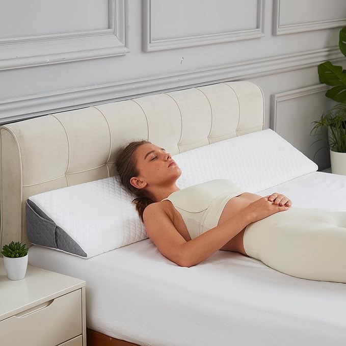 Wedge Pillow Headboard Full Size - Ergonomic Support for Sleeping, Post-Surgery, Acid Reflux Relief, and More - CertiPUR-US Certified Memory Foam & Removable Cover, Wedge for Headboard Gap, Full
