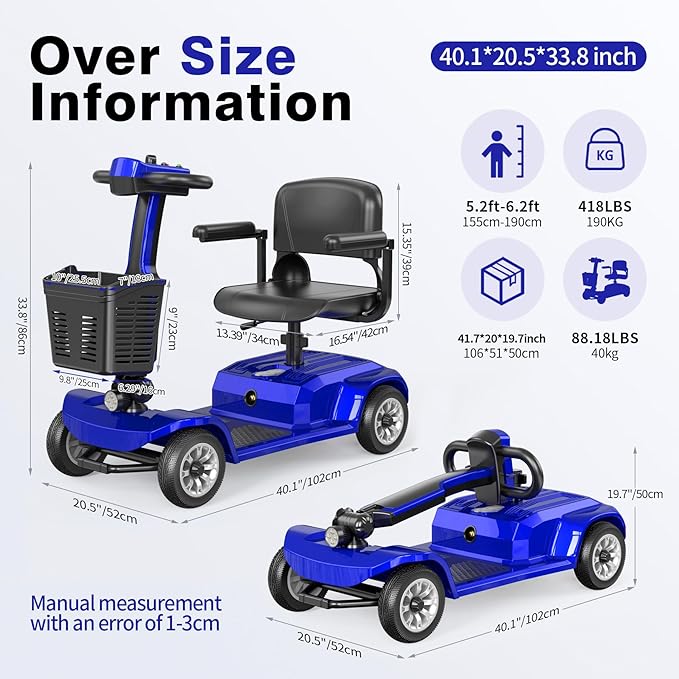 Heavy Duty Mobility Scooter for Seniors, Red,420 lbs Capacity -12.4 Miles Range 4 Wheel Electric Scooter with Seat, 20° Hill Climb, 300W Motor, Easy to Operate and Foldable