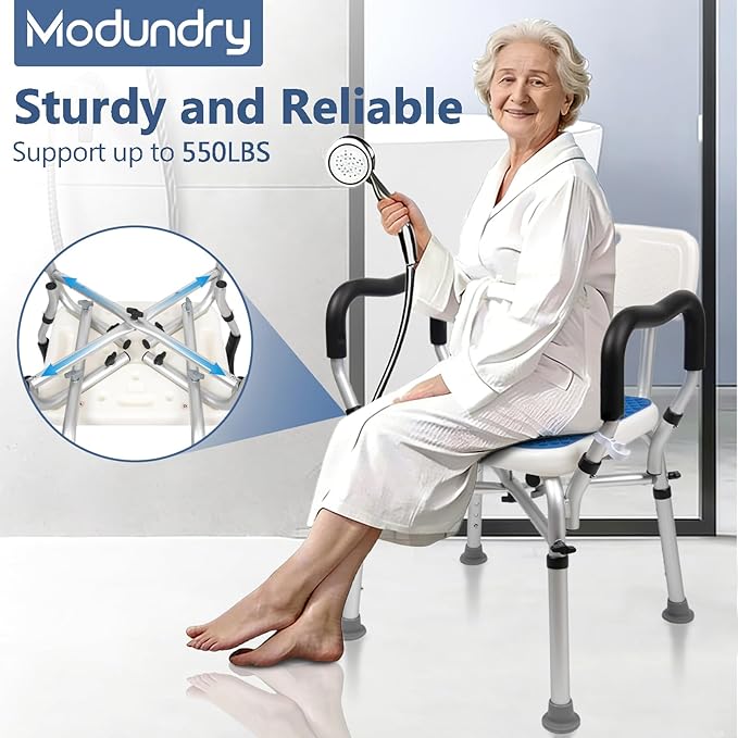 Shower Chair for Inside Shower 500lbs - Bariatric Shower Seat with Arms & Back, 6 Height Adjustment & Reinforced Crossbars for Elderly/Disabled Adults, Blue
