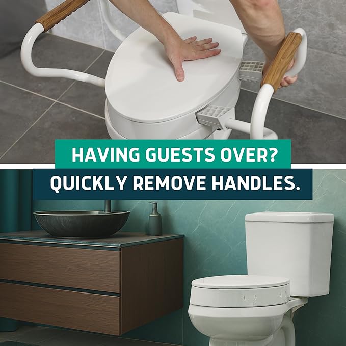 Lunderg Raised Toilet Seat with Handles - Elongated - Easy to Install Toilet Seat Risers for Seniors - Adds 3 Inches & Works like the one you’ve always used - Elegant design - No Hospital Vibe