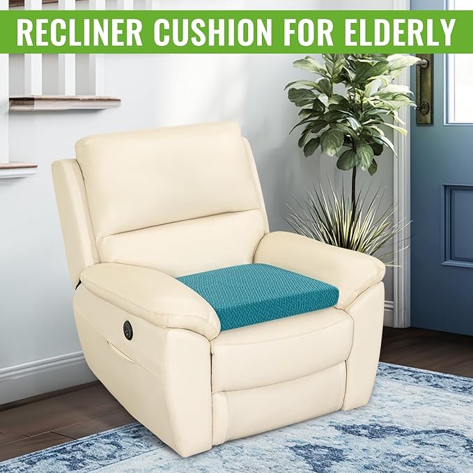 Recliner Cushions for Long Sitting Foam Seat Cushion Soft Tufted Layer for Elderly Seniors, Recliner Chair, Floor Pillow, Office Chair, Car, No Pressure on Thighs, 20X20X3 Inch - Knitted Blue