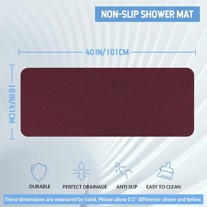 Hargiis Non-Slip Bathtub Mat, Anti Slip Shower Mat, Fast Drying Bathtub Mats, Foot Scrubber Mat, Anti Slip Mat for Tub, Floor, Bathroom, Kitchen, Home, Hotel (Wine Red 40"×16")
