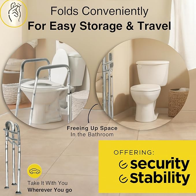 Adjustable Toilet Safety Handle – Fully Adjustable Height & Width Rail for Toilets – Strong Support Up to 300 lb – Easy Tool‑Free Installation – Ideal for Seniors, Pregnant & Mobility‑Challenged