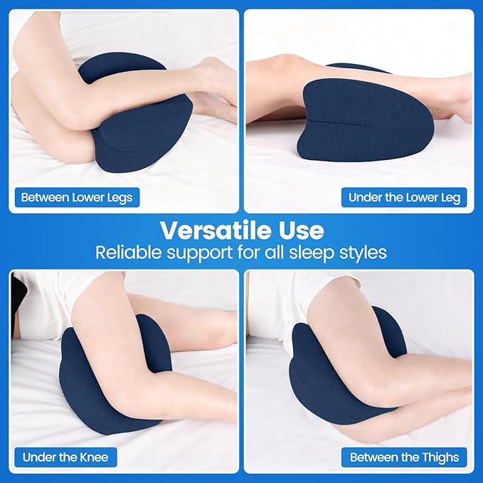 Knee Pillow for Side Sleepers, High-Density Memory Foam Leg Pillow for Side Sleeping, Heart-Shaped Design for Knees, Hips & Spinal Alignment, Blue