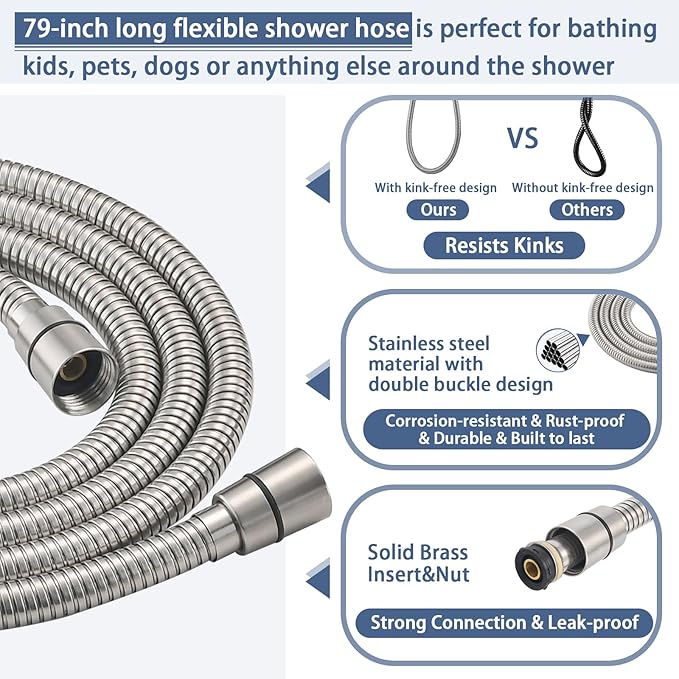 Handheld Shower Head with Slide Bar Combo, 27.5-Inch Adjustable Height Slide Bar, High Perssure Handheld Shower Head with 6.6ft Extra Long Hose, Brass Wall Supply Elbow, Brushed Nickel
