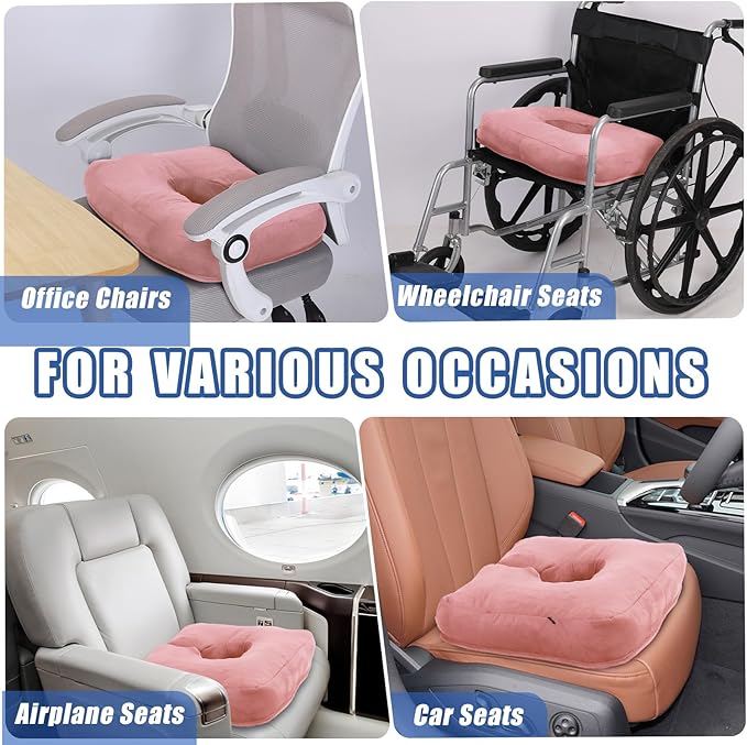 Wheelchair Cushions for Seniors Tailbone Pain Relief, Seat Cushions for Pressure Sores Bedsores, Long Sitting Donut Pillow for Sciatica Pressure Relief (Pink)