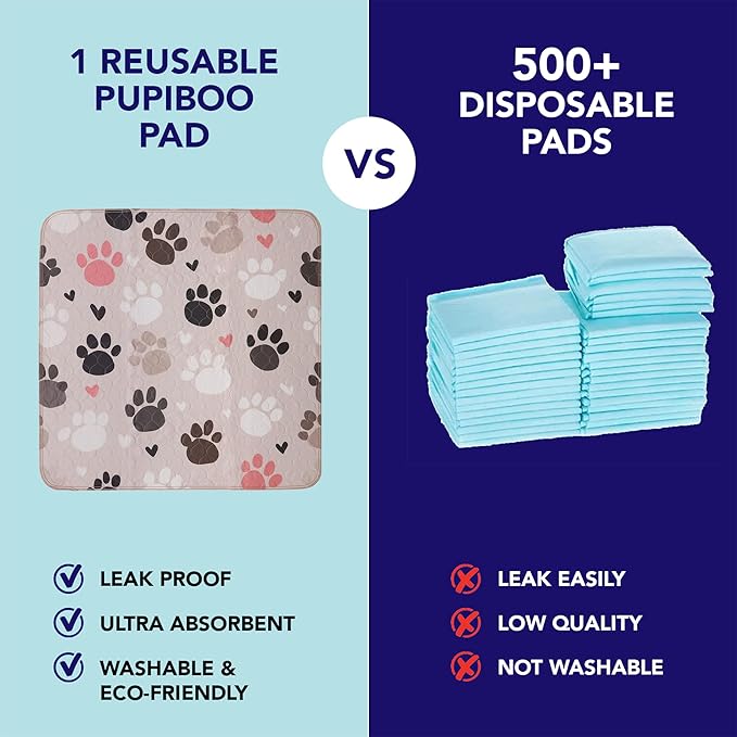 PUPIBOO Washable Pee Pads for Dogs and Cats - Super Absorbent Reusable Puppy Training Pads - 100% Waterproof, Leak-Proof & Non-Slip Whelping Pads for Pet Housebreaking
