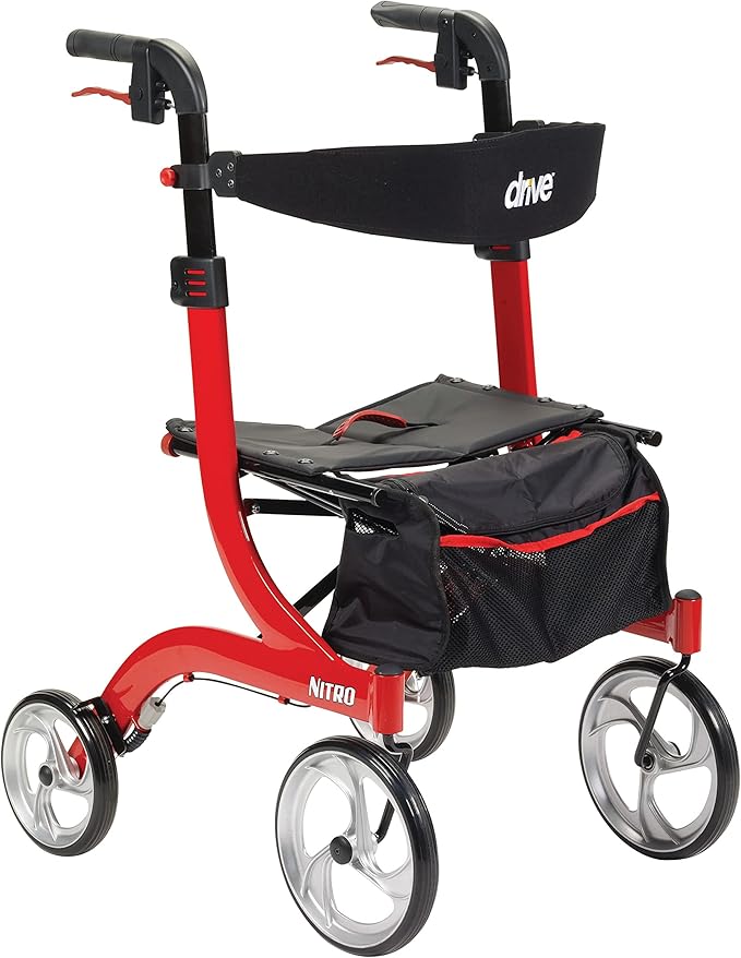 Drive Medical RTL10266 Nitro Euro-Style 4-Wheel Rollator Walker With Seat, Red