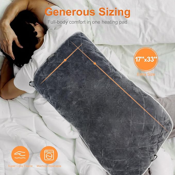 Weighted Heating Pad for Back & Cramps Relief, 17" x 33" Extra Large Electric Heat Pad with Waist Belt for Neck Shoulders