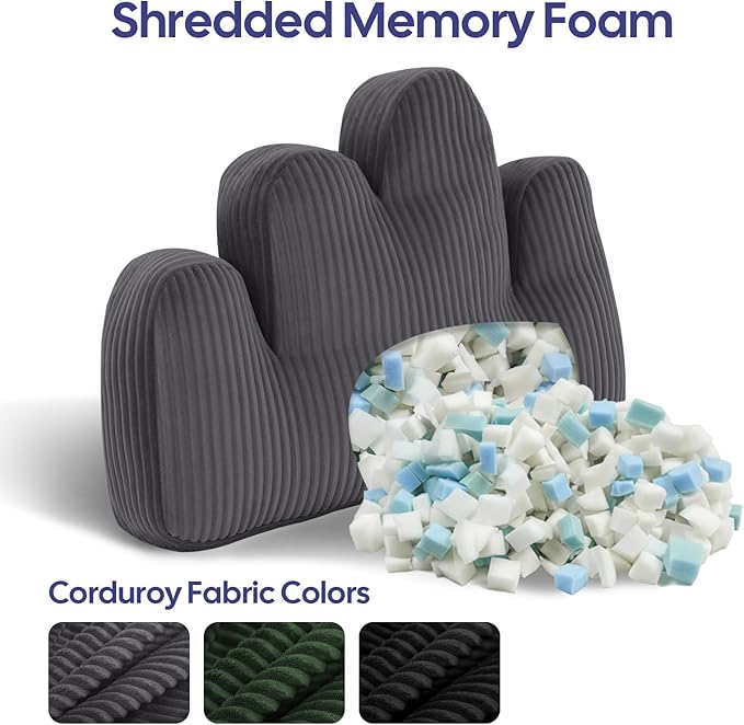 Lumbar Support Pillow for Recliner, Back Support Pillow for Office Chair, Ergonomic Corduroy Lumbar Pillow with Shredded Foam, Lower Back Pain Relief for Gaming Chair, Couch, Dark Grey