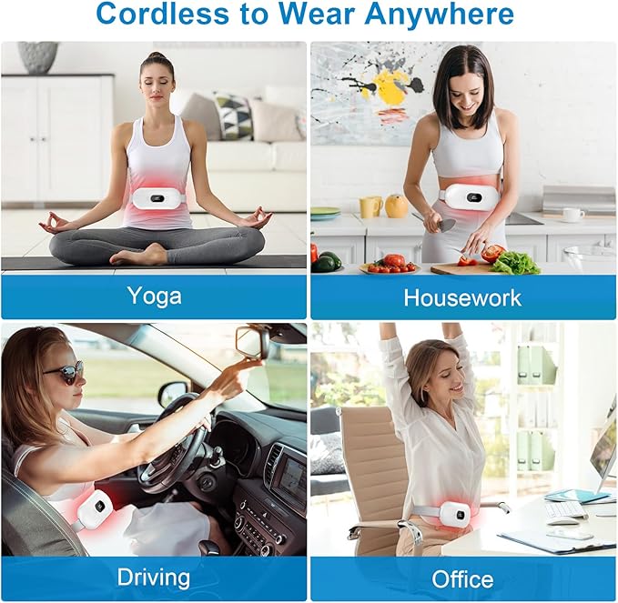 Portable Heating Pad for Period Cramps: New Cordless Menstrual Heating Pad with 3 Heat Levels and 3 Massage Modes, 3s Fast Heating Gift for Women and Girl White