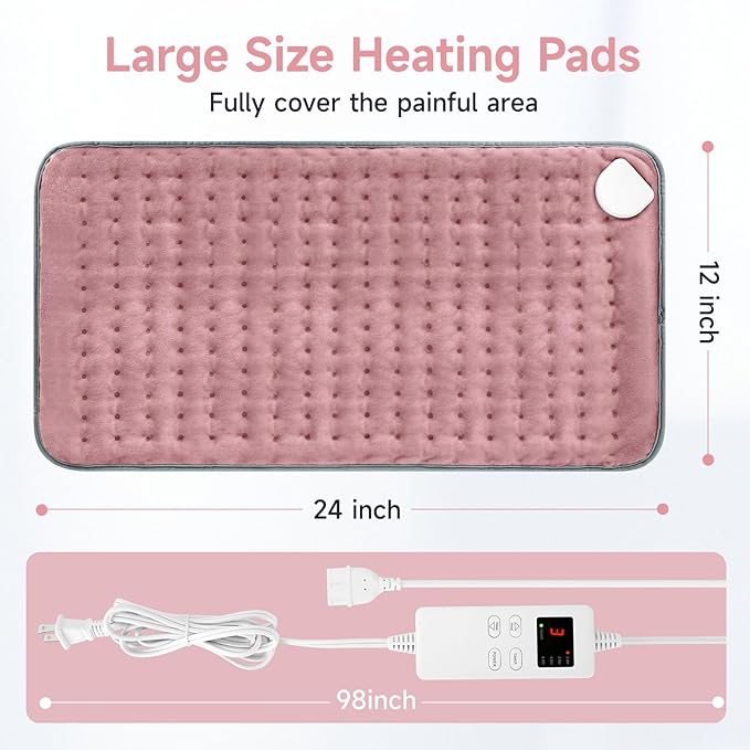 Heating Pad for Period Cramps, Heating Pads for Back Pain Relief, Heat Pad with 4 Timer & 6 Heat Temperature & Auto Shut Off, 12" x 24" Heating Pad for Women Mom Birthday Christmas Gift