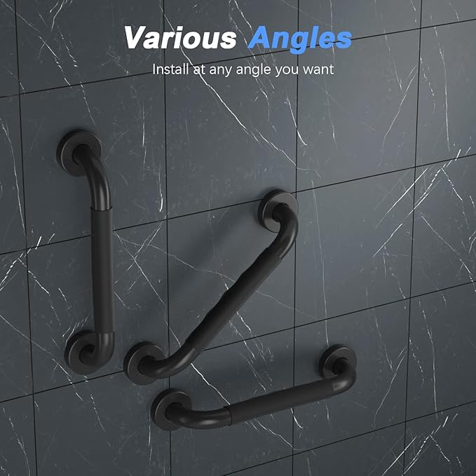 Anti-Slip Black Grab Bars 12 Inch w/Rubber Grip, iMomwee Stainless Steel Bathroom Wall Mount Oil Rubbed Black Grab Bar Handle, Safety Balance Handrail, Handicap Elderly Senior Assist Shower Handle