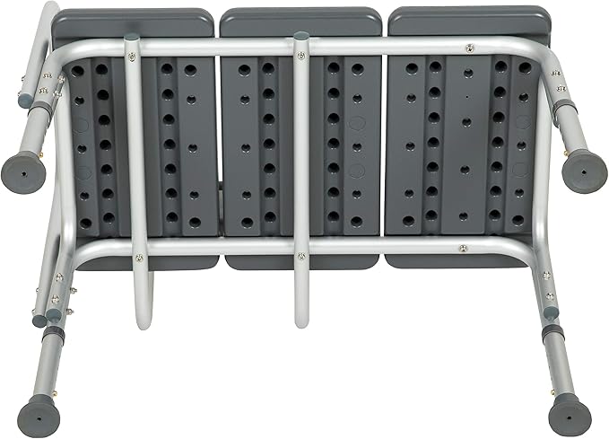 Flash Furniture HERCULES Series 300 Lb. Capacity Adjustable Gray Bath & Shower Transfer Bench with Back and Side Arm