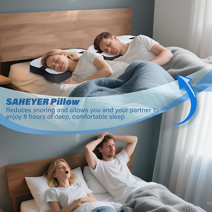SAHEYER Anti-Snoring Pillow for Side Sleepers, Stop Snore Aid with Memory Foam, Orthopedic Pillow for Sleeper, Snoring Solution and Remedy, Anti-Snore Devices, Grey