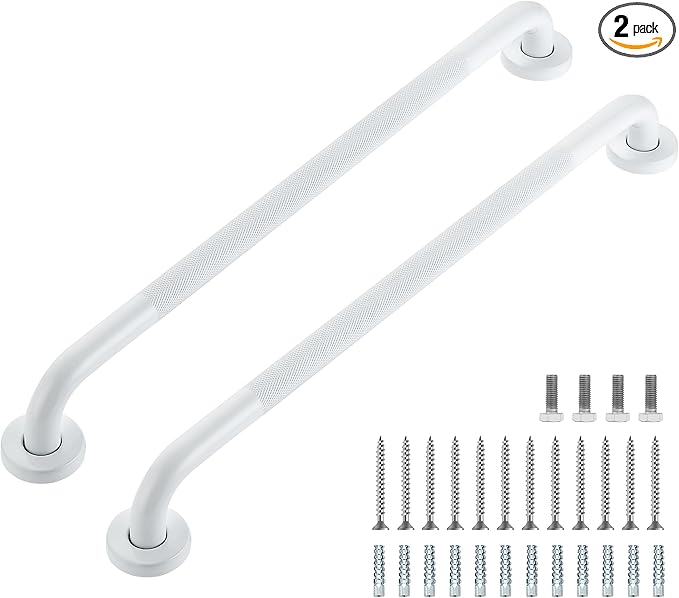 Grab Bars for Shower, 2 Pack 24-Inch Anti Slip Shower Handles for Elderly, Safety Shower Grab Bar, Stainless Steel Handicap Grab Bars for Bathroom (White 1" Diameter)