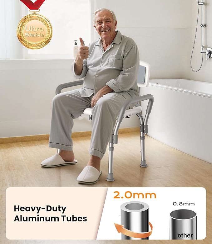 Shower Chair for Inside Shower [Military Grade] [500 lbs Heavy Duty] Shower Seat with Arms and Back for Bathtub, [FSA/HSA Eligible] Height Adjustable Safety Bath Seat for Elderly and Disabled, Adults