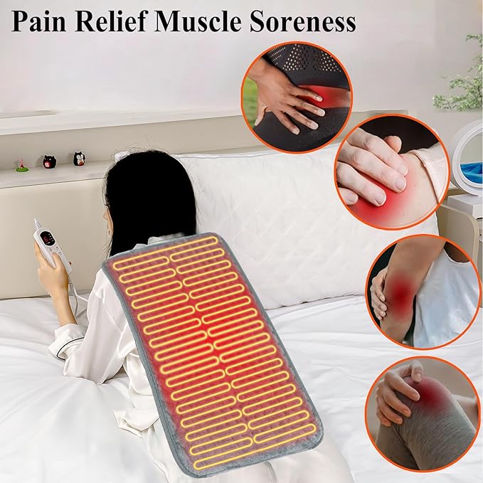 Heating Pad for Back Pain Relief Period Cramp,6 Heat Settings & 4 Timer Auto Shut Off,Soft 12" x24" Electric Heat Pad for Neck Shoulders