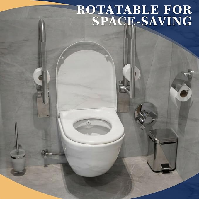Zonon 2 Pack Flip Up Toilet Safety Rails, Anti Slip Extra Long Handicap Grab Bar with Paper Holder, Heavy Duty Bathroom Support Rail for Elderly Disabled Pregnant (Stainless Steel,30.3 Inch,Classic)