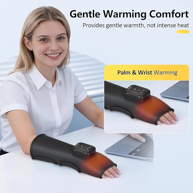 Comfytemp Air Compression Hand and Wrist Massager with Heat, FSA Eligible HSA, Portable Forearm Massage Sleeve for Circulation and Pain Relief, Ideal for Mom Dad Seniors