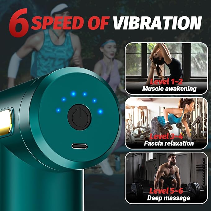 Brantefa Massage Gun, Small Travel Tool, Massage Gun Deep Tissue,Percussion Handheld Portable Muscle Massager Tool for Full Body Pain Relief, Ideal Gifts for Men, Women(Green)
