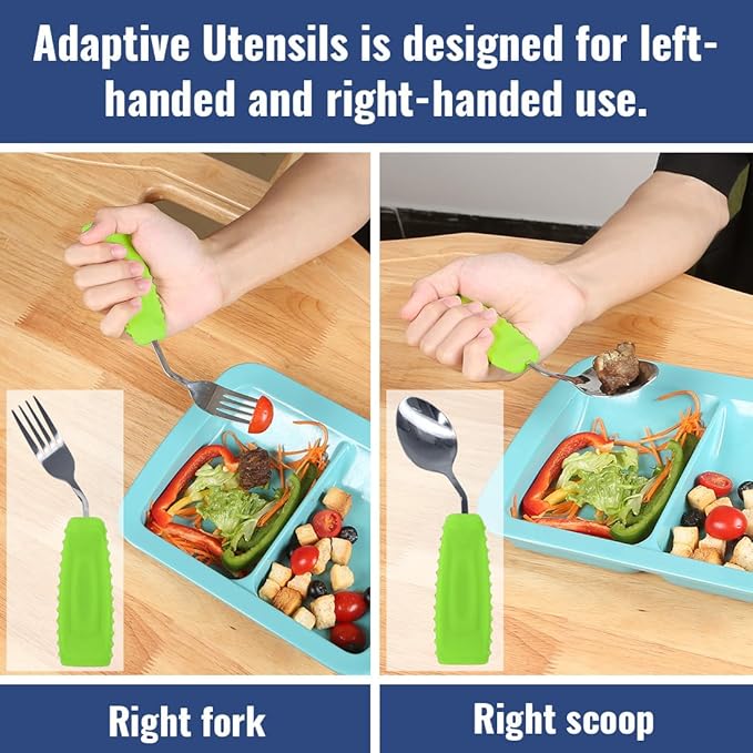 EZ Assistive Adaptive Weighted Utensils Set – Spoon and Fork for Hand Tremors, Parkinson’s, Elderly, and Arthritis – Adaptive Eating Utensils for Weak Grip and Limited Mobility
