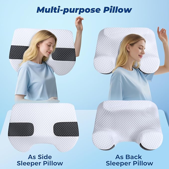 SAHEYER Side Sleeper Pillow with Arm Holes, 2 in 1 Shoulder Relief System for Rotator Cuff Pain, Memory Foam Pillow for Adults with 3 Arm Place Hole - for Side, Back and Stomach, Black