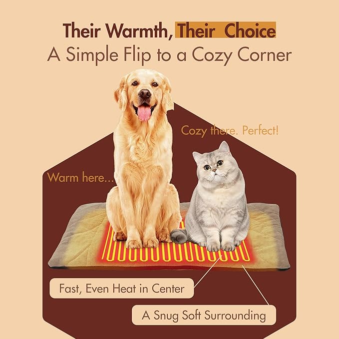 Vagascape Dog Bed, Waterproof Pet Bed with Washable Removable Cover, Comfort Cat Dog Pad for All Seasons, Heating Khaki Rectangle Cat Bed Mat with Nonskid Bottom(31"x20")
