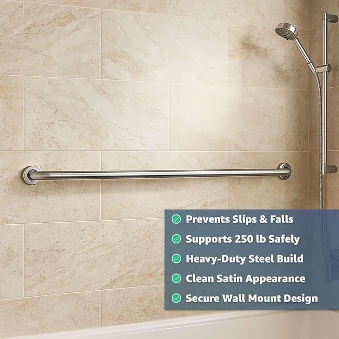 42" Stainless Steel Grab Bar for Bathroom - Wall Mounted Safety Handrail with Satin Finish, 250 lb Support for Toilet, Shower, Restroom, Elderly, Commercial & Home Use
