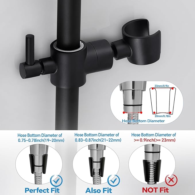 Shower Slide Bar Adjustable Handheld Shower Head Holder Wall Mount - 30inch All-Metal Shower Head Slide Bar Compatible with Bathroom Drill Free Glue Installation - Black