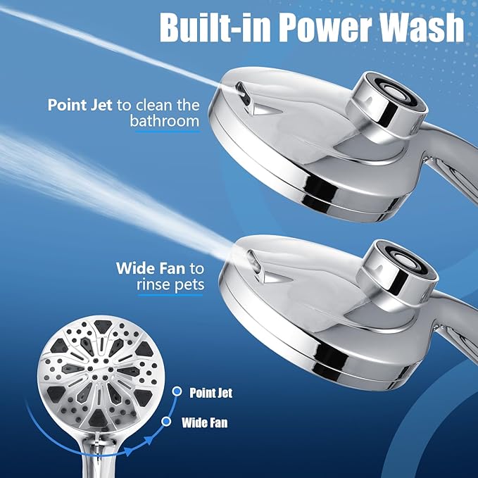 Shower Head with handheld, 10 spray, Magnetic Shower Head, High Pressure Handheld Shower Head, Adjustable Bracket, Built-in Pause Mode & Power Wash, Showerhead with 60" LeakProof Hose, 1.8 GPM