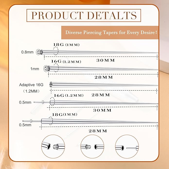GEMQUEEN Piercing Taper Ball Grabber Tool for Changing Jewelry - 14G 16G 18G 20G Stainless Steel Flat Back Earrings Applicator Tool Threadless Insertion Pin Thread Body Piercing Kit for Ear Nose Lip