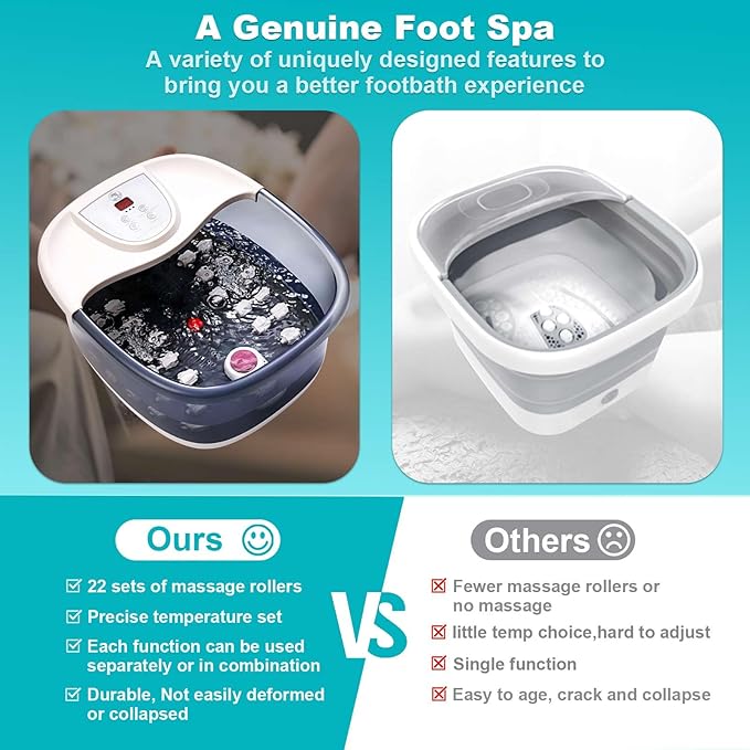 ECARBME Foot Spa Bath Massager with Heat, Foot Bath with 22 Massage Rollers, Temperature Control, Jets, Bubbles, Epsom Salt and Vibration, Foot Soaking Tub for Relaxation - Grey