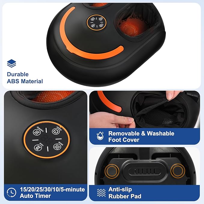 Shiatsu Foot Massager Electric Feet Massage Machine Deep Kneading Relief for Plantar Fasciitis Air Compression, 3 Heat Levels Relax for Home Office Use Gifts for Women Mom Dad Black Mothers Day Gifts