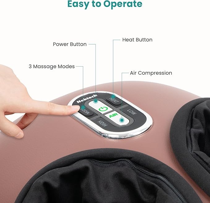 Nekteck Shiatsu Foot Massager with Heat, 2026 Upgraded Air Compression Electric Heated Feet Massage for Neuropathy Plantar Fasciitis, Deep Kneading Therapy Improve Blood Circulation, Size Up to US 13