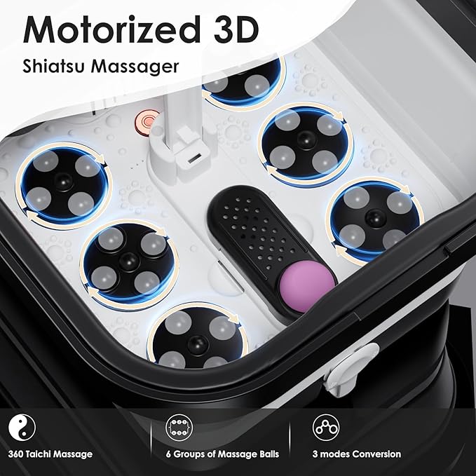 Foot Spa Electric Rotary Massage, with Touchscreen Pro Color Display, Collapsible Foot Bath with Heat, Bubble,Remote Control, Adjustable Temp Control, and 24 Motorized Shiatsu Massage Balls (Black)