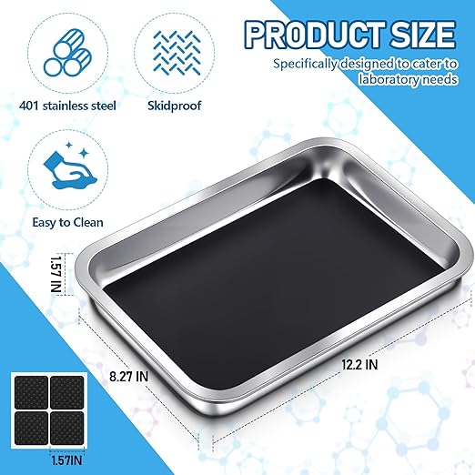 Conelist Dissection Pan with Wax Thicken and 4 Rubber Nonslip Mat Reusable Stainless Steel Thicken Dissection Pan for Lab Experiment Junior Senior(12.2 x 8.27 Inch,Black,16 Set)