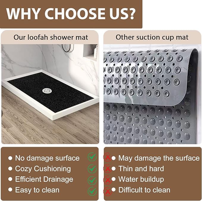 Shower Mat Non Slip: 47.2 x 31.5 Inch Extra Large Shower Mats for Inside Shower with Drain Hole - Soft PVC Loofah Anti Slip Shower Stall Mat for Walk-in Shower and Bathroom, Quick Drying
