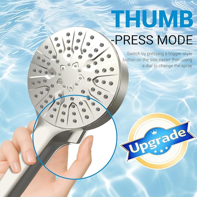 6-Mode Shower Head with Handheld, High Pressure Handheld Shower Heads, Detachable Showerhead 71" Extra Long Stainless Steel Hose Adjustable Brass Joint Holder for Bathroom Upgrade Brushed Nickel