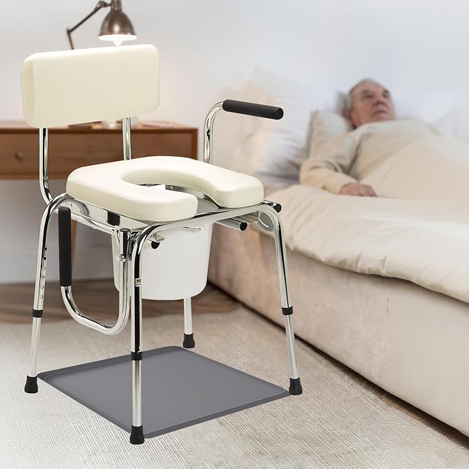 Bedside Commodes Mat, Bedside Toilet Floor Mat with Raised Edge for Floor Protector, Silicone Non-Slip Protective Mat for Under Commode Chair, Recyclable and Waterproof 23.6" x 19.7"